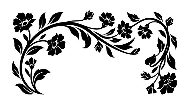 Elegant black floral vine silhouette illustration with flowers and leaves