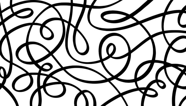 Abstract swirl line art pattern black ink background