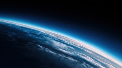 Fototapeta premium Expansive aerial view showcasing Earth's curved horizon, atmospheric layers, and vast cloud formations