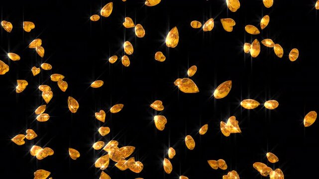 Diamond Hearts Falling Golden Motion Graphics Animation