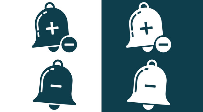 Alarm bell and notification control icons set