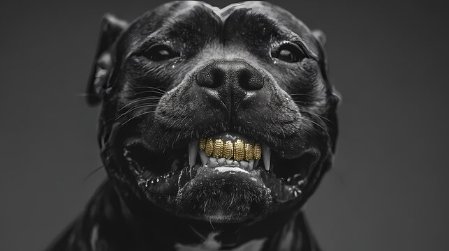 Staffordshire bull terrier bares its teeth.