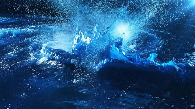 Abstract turbulent and flowing water or blue liquid particles. Motion background with blue water for event, concert, title, presentation, music, VJ. 4K loop turtle swimming underwater 4k