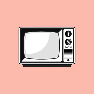 A vintage television set illustration on a pink background