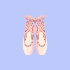 Pink ballet slippers with ribbons rest on a pastel background © sampeu