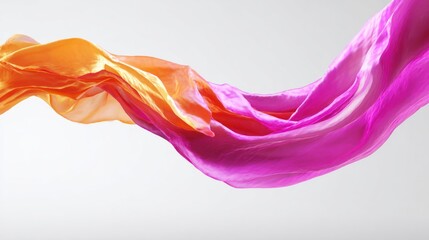 Fototapeta premium Vibrant flowing fabric undulates across a pale, minimalist background.