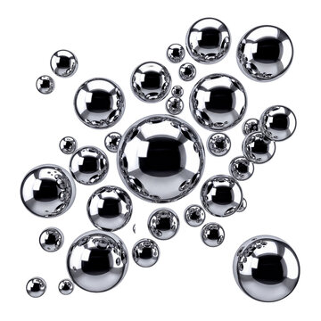 Abstract chrome spheres arranged in a dynamic composition