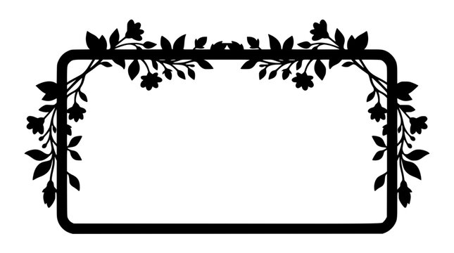 Elegant Floral Border Frame Silhouette in Black