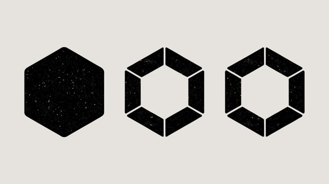 Three Black Hexagonal Shapes Display A Gradual Deconstruction Against A Neutral Background hexagon six sided geometric geometry shape polygon polygons