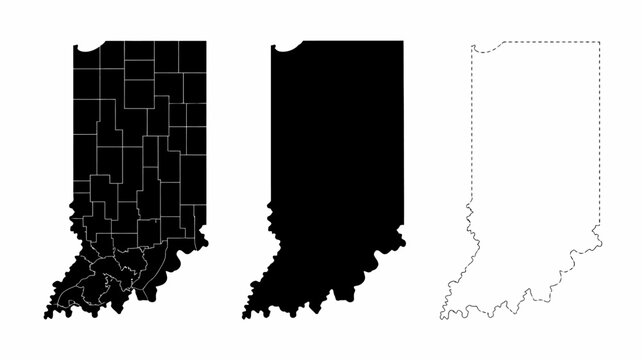 Indiana state map silhouettes and outline on a white background showcasing geographical boundaries silhouette united states usa midwest midwestern