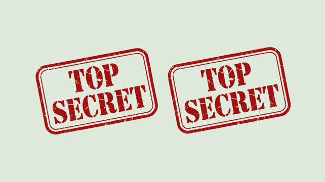 Two red top secret stamps with distressed texture are displayed against a pale green backdrop classified confidential disclosure document