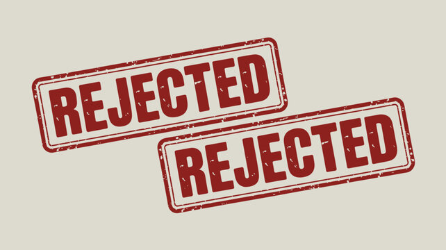 Two Red Rubber Stamps Displaying The Word Rejected Textured Rectangular Design rejected stamp denial refusal disapproval rejection declined cancelled
