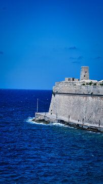 Historic Limestone Bastions of Valletta and Mediterranean Sea Malta