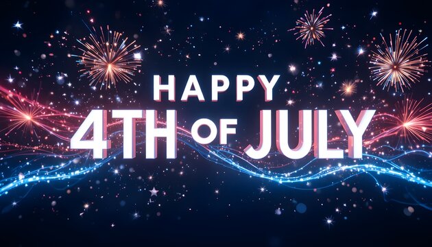Happy 4th of July Celebration with Fireworks at Night adobe stock