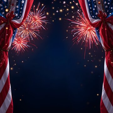 New York Celebrating with Fireworks Display on Fourth of July Night adobe stock