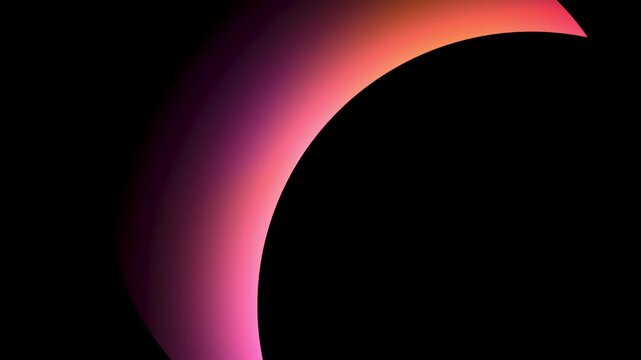 Neon glowing semicircles and round shapes. Abstract glowing stripes on a black background, crescent moon conceptual,animation. 3D render.