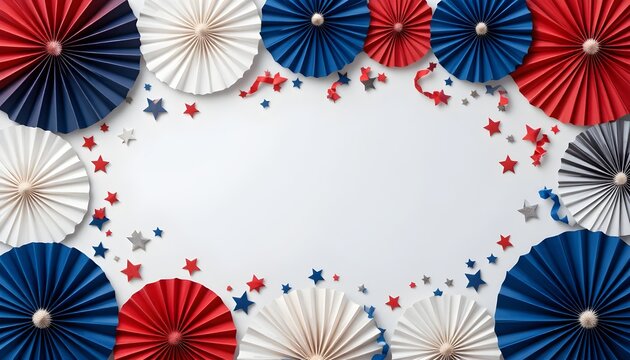 Vibrant patriotic template frame for adobe stock features colorful paper fans and stars