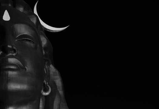 Close-up of Lord Shiva Statue with Crescent Moon, Adiyogi Statue in Isha Yoga Centre, Coimbatore, India