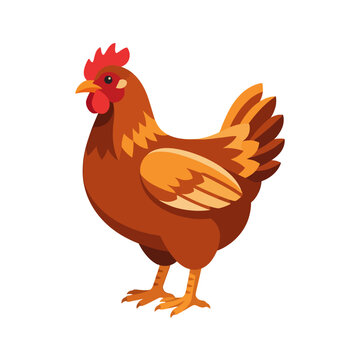 Colorful cartoon chicken standing proudly in vibrant farm hues