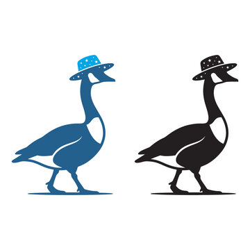 Honking goose logo vector illustration minimalist gander wearing top hat icon set