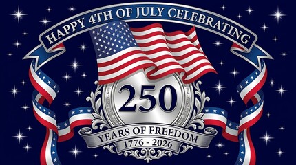 Fototapeta premium Happy 4th of july celebrating 250 years of freedom 1776 2026 with american flag and fireworks.