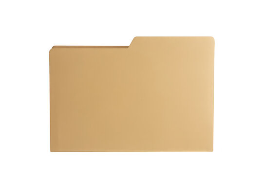 A single light brown manila file folder with a tab, closed, isolated on a solid black background, office stationery for document storage