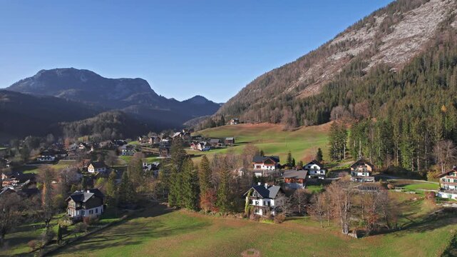 Calm Altaussee village at autumn, in Salzkammergut, Styria, Austria