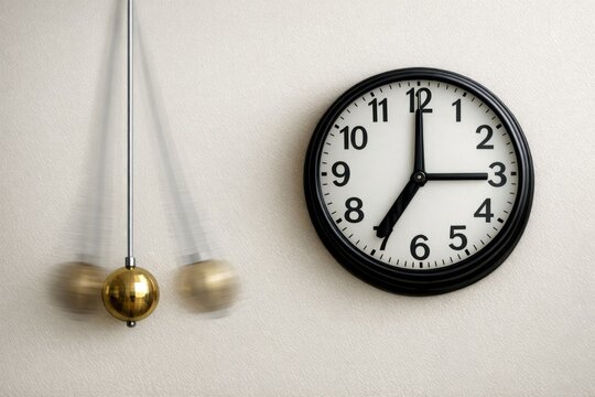 A timepiece with a swinging pendulum mounted on a wall, ready to keep track of the hours