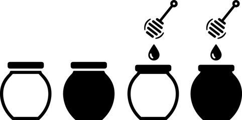 Honey pot icons set with honey dipper and dripping honey drop © MOHAMMAD RABBI