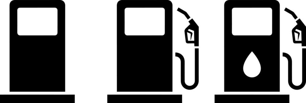 Set of three gas station pump icons with different levels of detail