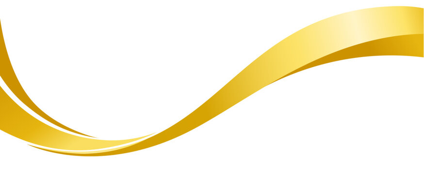 Golden wave ribbon, gold gradient curve flow. Abstract wavy golden line at white background. Luxury gold wave, swoosh shape and elegant ribbon with smooth texture flowing from corner to corner