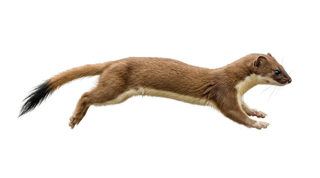 Long-tailed Weasel Running Pose Isolated on Transparent Background, Fast Wild Mammal Action Shot PNG
