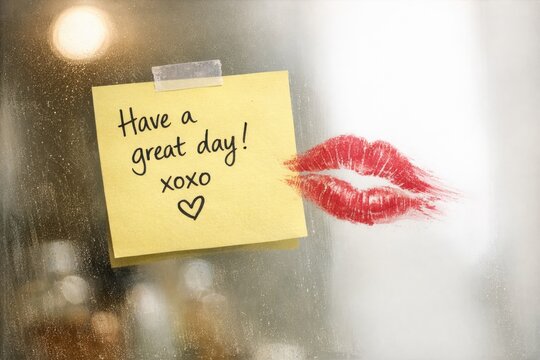 A stick note with a kiss drawn on it
