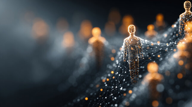 Glowing Digital Data Streams in Dark Abstract Background with Bokeh Lights