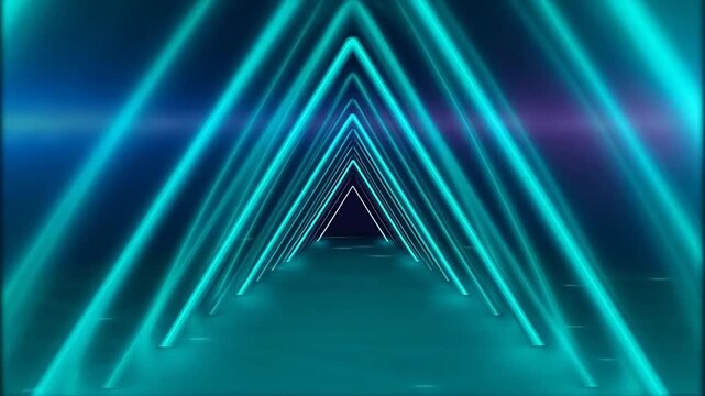 Neon triangle tunnel with glowing lines