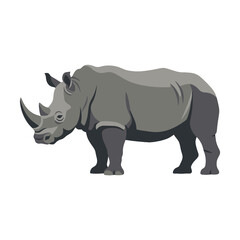Fototapeta premium A powerful grey rhinoceros stands alone on a white background