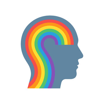 A rainbow mind silhouette embodies an abstract head with inspiration