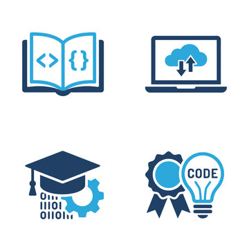 Programming and Online Education Icon Set for Software Development Training.