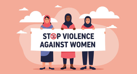 Naklejka premium Three women holding a sign against violence against women