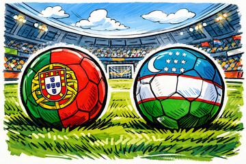 Obraz premium football match portugal vs uzbekistan in competition