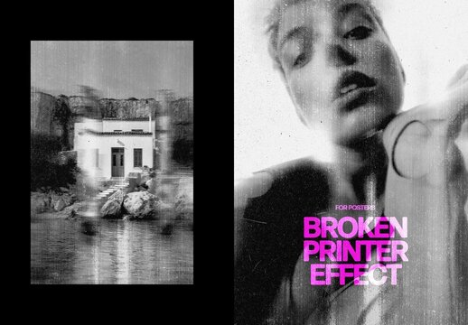 Broken Printer Photo Effect For Poster And Print Design