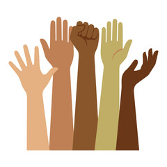Fototapeta premium Diverse raised hands symbolizing unity and communal support