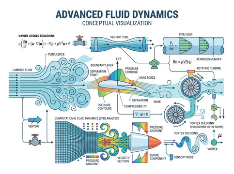 Detailed conceptual illustration of advanced fluid dynamics principles and mechanisms in engineering applications.
