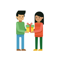 Fototapeta premium Gift Exchange in a clean 2D flat vector icon style, minimal and simple, set on a plain white background.