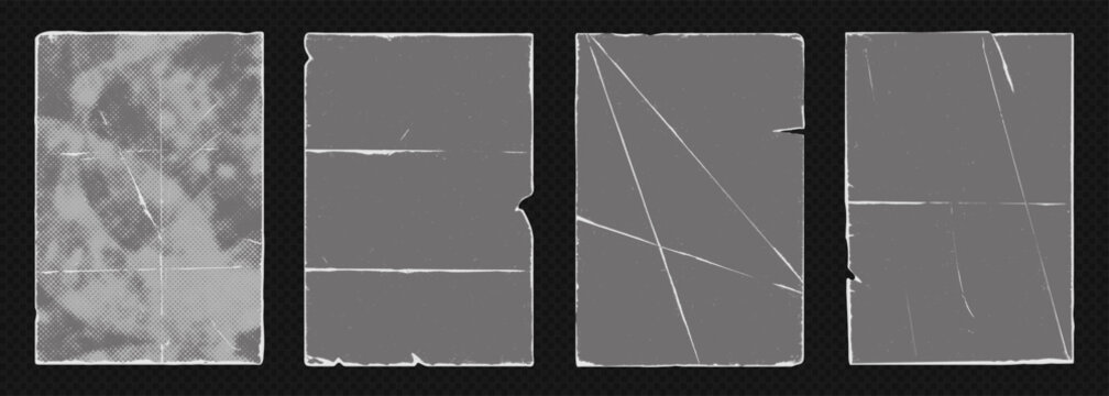 Vintage paper fold frame overlay old worn edge grunge texture collection. Perfect overlay set for retro album cover, old vinyl records, distressed poster design with authentic aged effect.