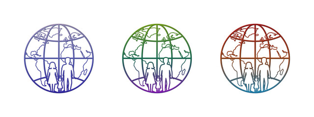 Fototapeta premium Family figures standing inside a globe icon set