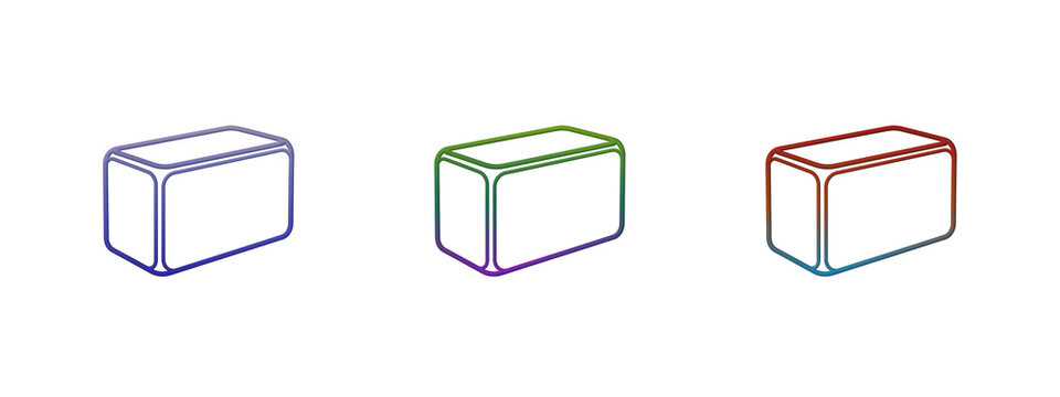 Three colorful rectangular 3d boxes with gradient lines
