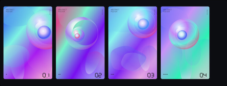 Abstract gradient backgrounds, colorful swirl patterns, vector design elements, 4 piece set