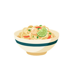 Pad Thai, 2D flat vector illustration, simple and modern style, isolated on a plain white background. © Antoni