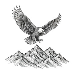 Obraz premium Bald eagle flying over mountains, wildlife symbol vector illustration